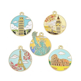 Подвески из эмали и сплава, золотые, плоский круглый шарм