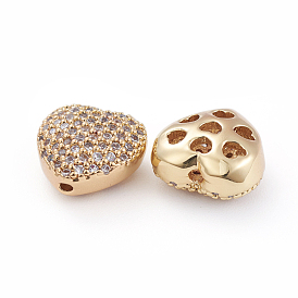 Brass Micro Pave Cubic Zirconia Beads, Heart