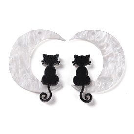 Halloween Printed Acrylic Pendants, Moon with Cat Charm