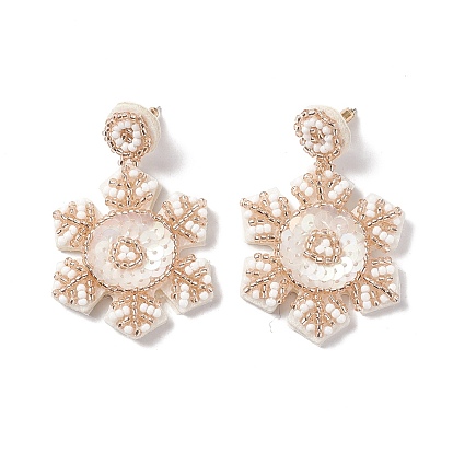 Рождественские снежинки стеклянные плетеные серьги-гвоздики с подвесками, 316 женские украшения из нержавеющей стали