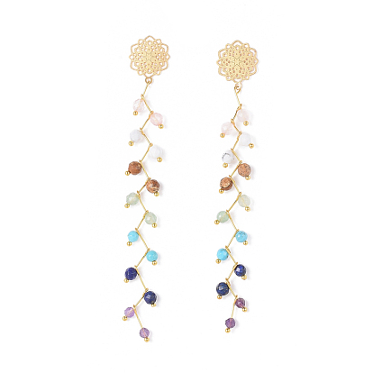 Chakra Jewelry, Natural & Synthetic Gemstone Dangle Stud Earrings, with Brass Ball Head pins and 304 Stainless Steel Stud Earring Findings