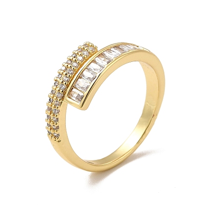 Прямоугольное открытое кольцо-манжета из прозрачного кубического циркония, украшения из латуни для женщин, без кадмия и без свинца