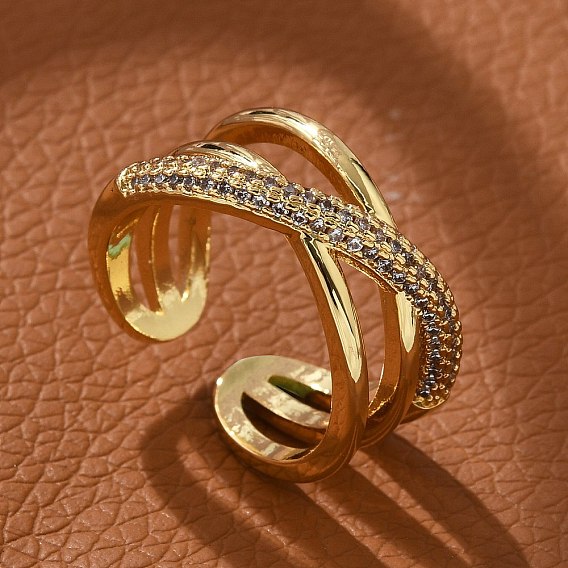 Кольца-манжеты из латуни с микропаве, прозрачные кубические циркония, без кадмия и без свинца, крест крест кольца