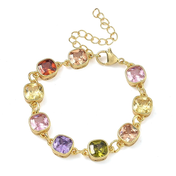 Квадратные латунные браслеты-цепочки с инкрустацией кубическим цирконием для женщин, стойки покрытие, без кадмия и без свинца, долговечный, золотые