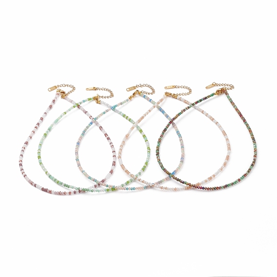 Glass Beaded Necklaces, with 304 Stainless Steel Lobster Claw Clasps, Rondelle, Golden