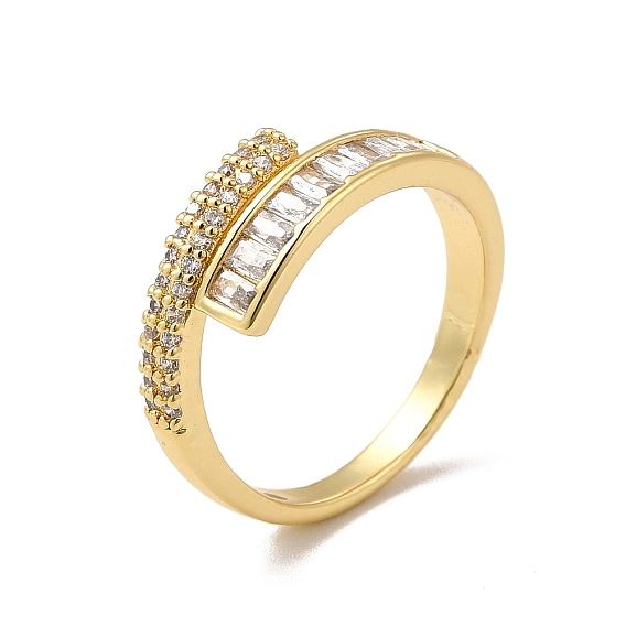 Прямоугольное открытое кольцо-манжета из прозрачного кубического циркония, украшения из латуни для женщин, без кадмия и без свинца