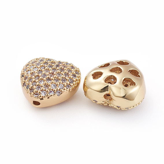 Brass Micro Pave Cubic Zirconia Beads, Heart