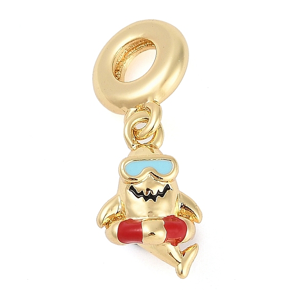 Покрытие стойки латунная эмаль европейские подвески, подвески с большими отверстиями в виде плавающей акулы, реальный 18 k позолоченный, долговечный, без кадмия и без свинца