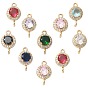 10Pcs Light Gold Plated Brass Pave Cubic Zirconia Connector Charms, Flat Round Links