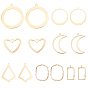 Brass Open Back Bezel & Cubic Zirconia Pendants, For DIY UV Resin, Epoxy Resin, Pressed Flower Jewelry, Ring, Moon, Rectangle, Pentagon, Heart, Rhombus