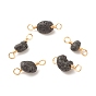Luster Natural Lava Rock Connector Charms, with Brass Wire Loops, Nuggets