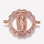 Brass Micro Pave Cubic Zirconia Links, Flat Round with Virgin Mary
