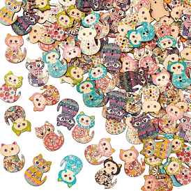 2-Hole Printed Wooden Buttons, for Sewing Crafting, Dyed, Cat