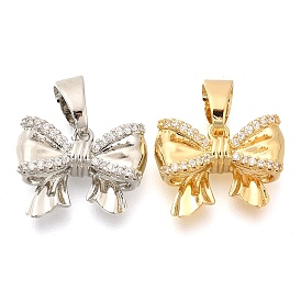 Brass Micro Pave Cubic Zirconia Charms, Long-Lasting Plated, Bowknot Charms, with Jump Ring