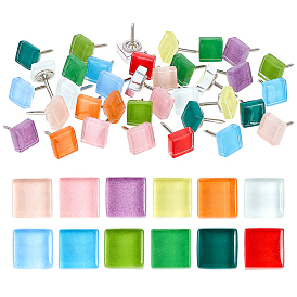 36 шт. 12 цвета железные канцелярские кнопки, квадратный, со стеклом