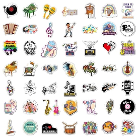 50Pcs Waterproof PVC Self-Adhesive Picture Stickers, Cartoon Decals, Musical Instruments Pattern