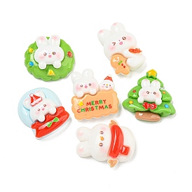 Christmas Rabbit Theme Opaque Resin Decoden Cabochons, Snowman/Gingerbread Man/Rabbit/Tree/Crystal Ball