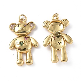 Brass Micro Pave Colorful Cubic Zirconia Pendants, with Jump Rings, Bear with Star Charms