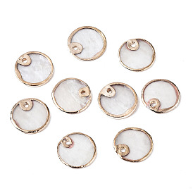 Natural Capiz Shell Pendants, with Golden Plated Brass Edge, Flat Round