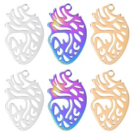 201 Stainless Steel Pendants, Hollow Realistic Heart Charm