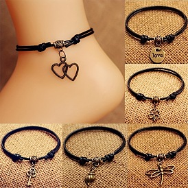 Пляжные браслеты из сплава с регулируемыми вощеными шнурками для женщин, античная бронза