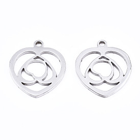 201 Stainless Steel Pendants, Laser Cut, Heart