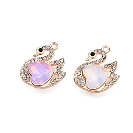 Alloy Glass Pendants, with Rhinestone, Cadmium Free & Lead Free, Swan Charms