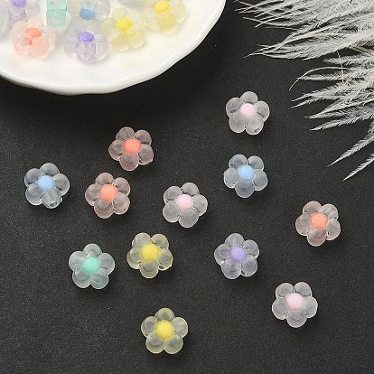 30Pcs 6 Colors Transparent Acrylic Beads, Frosted, Bead in Bead, Flower