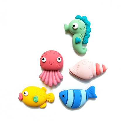 Ocean Theme Opaque Resin Cabochons, Sea Animals Cabochon, Shell/Sea Horse/Fish/Octopus Shape