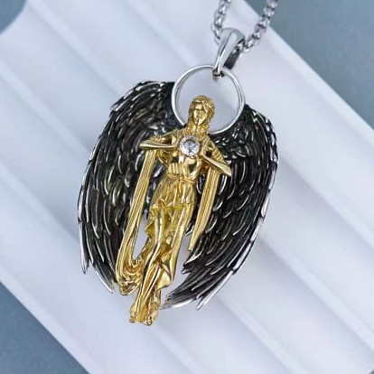 Vintage Alloy Goddess with Angel Wings Pendant Necklaces