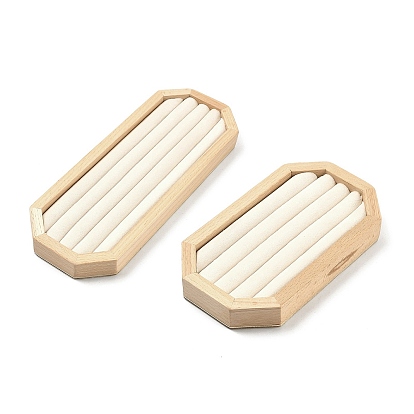 Деревянные подносы-органайзеры для колец с бархатной внутренней отделкой, прямоугольник восьмиугольник