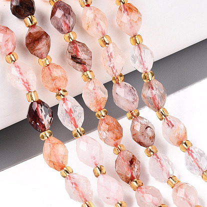 Натуральный гематоидный кварц / нитки из железистого кварца, граненые, овальные, с бисером