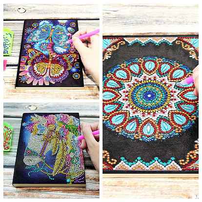 Unicorn/Mandala Flower/Butterfly Pattern DIY Diamond Painting Notebook Kits, Including Resin Rhinestones Bag, Diamond Sticky Pen, Tray Plate and Glue Clay
