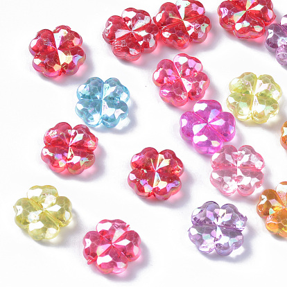 Transparent Acrylic Beads, AB Color Plated, Faceted Clover