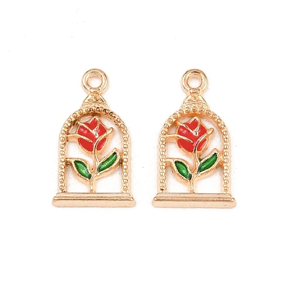 Подвески из сплава с эмалью в виде розы в птичьей клетке, , красные
