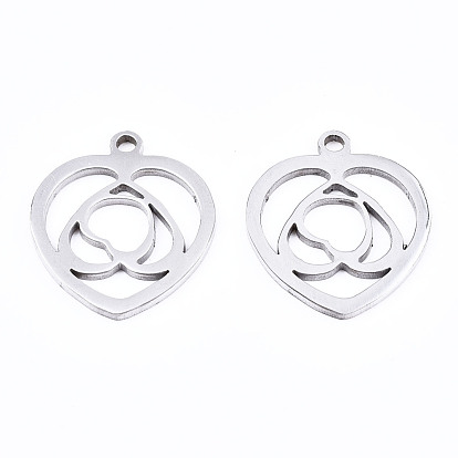 201 Stainless Steel Pendants, Laser Cut, Heart