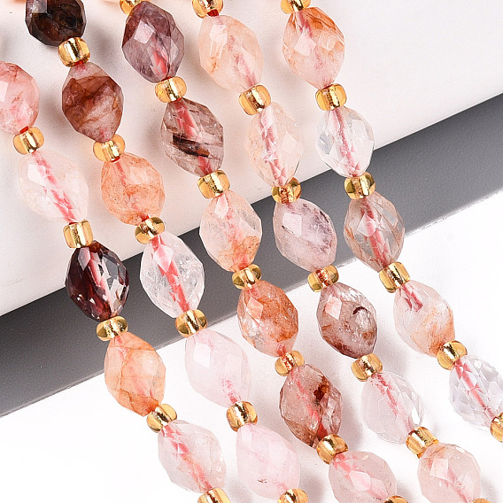 Натуральный гематоидный кварц / нитки из железистого кварца, граненые, овальные, с бисером