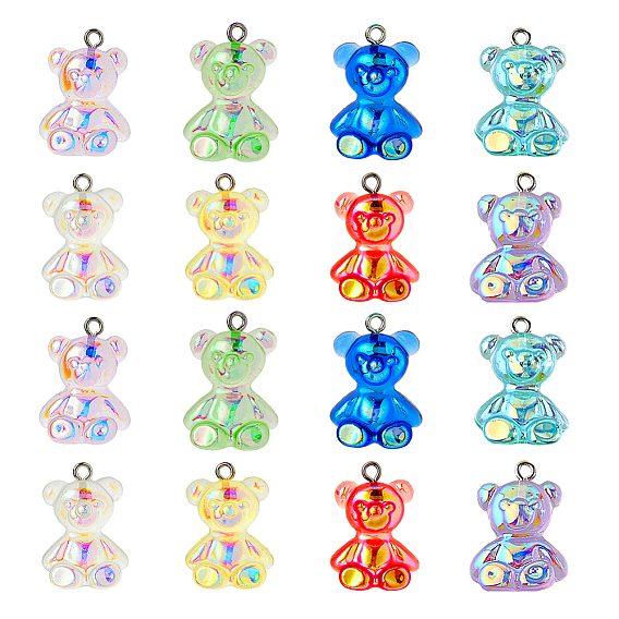 32 шт 8 цвета прозрачные подвески из смолы, переливающиеся подвески в виде медведей с железными петлями с платиновым покрытием