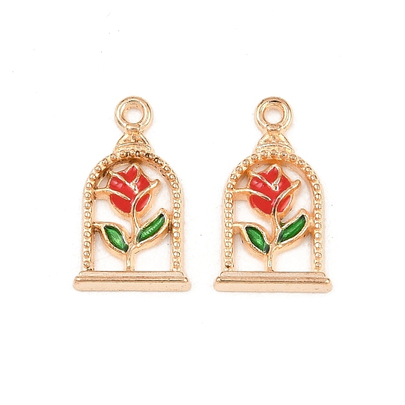 Подвески из сплава с эмалью в виде розы в птичьей клетке, , красные