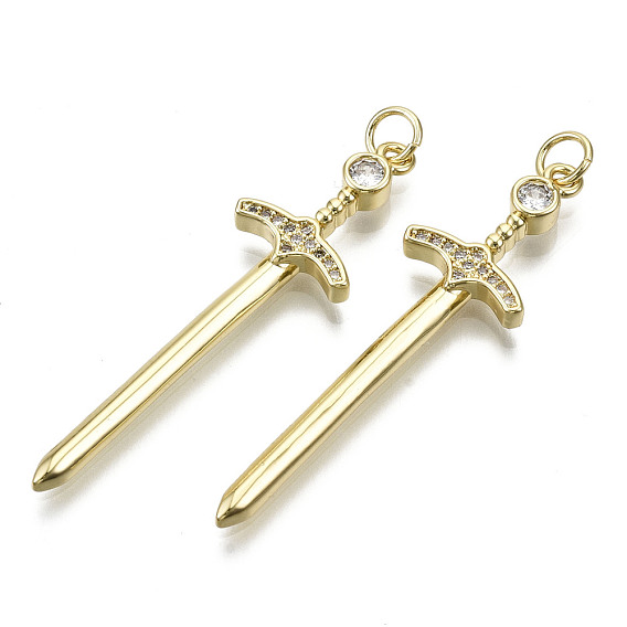 Латунные микропаве прозрачные подвески с фианитом, с прыжковых колец, без никеля , форма меча