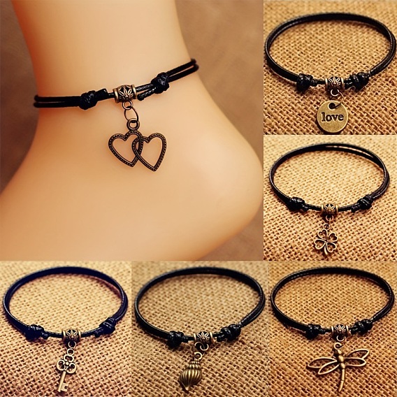 Пляжные браслеты из сплава с регулируемыми вощеными шнурками для женщин, античная бронза