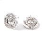 925 Sterling Silver Micro Pave Cubic Zirconia Earring Settings Findings, for Half Drilled Beads, Clover