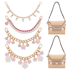 4шт. 4 стили: подвеска в виде розового эмалированного цветка из сплава, декоративные цепочки для сумок, замена цепочки для кошелька