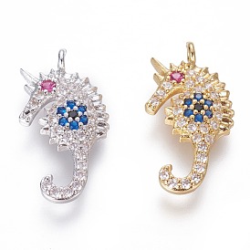 Brass Micro Pave Cubic Zirconia Pendants, Sea Horse