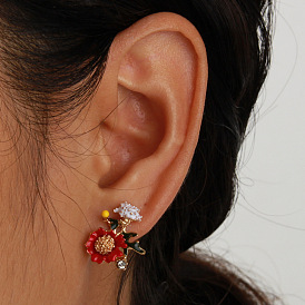 Шикарный комплект женских серег и пуссет с цветочным принтом - 3d коллекция украшений для ушей в европейском стиле