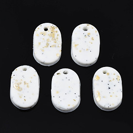 Handmade Polymer Clay Charms, with Gold Foil, Rounded Rectangle