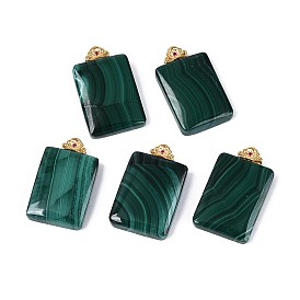 Природного малахита подвески, прямоугольник амулеты, с поручительств стерлингового серебра, золотые