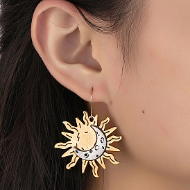 Creative personality sun and moon two-color earrings earrings trendy sun and moon earrings