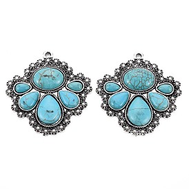 Tibetan Style Alloy Pendants, with Synthetic Turquoise, Cadmium Free & Lead Free, Fan