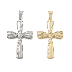 Brass Micro Pave Clear Cubic Zirconia Pendants, Curved Cross Charms